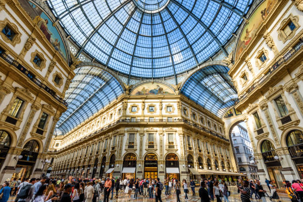 MILAN, ITALY - MAY 16, 2017: The Galleria Vittorio Emanuele II on the Piazza del Duomo in central Milan. This gallery is one of the world's oldest shopping malls.